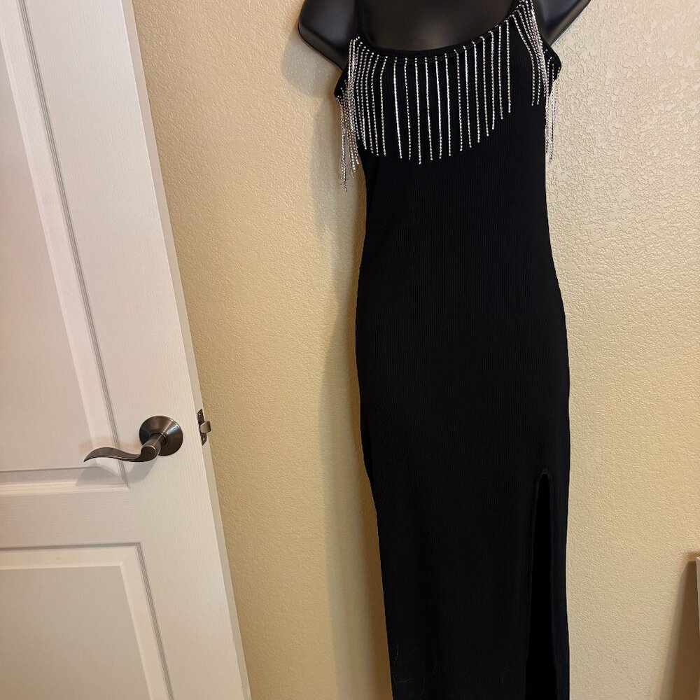 Black Evening Dress with Rhinestone tassels on top!